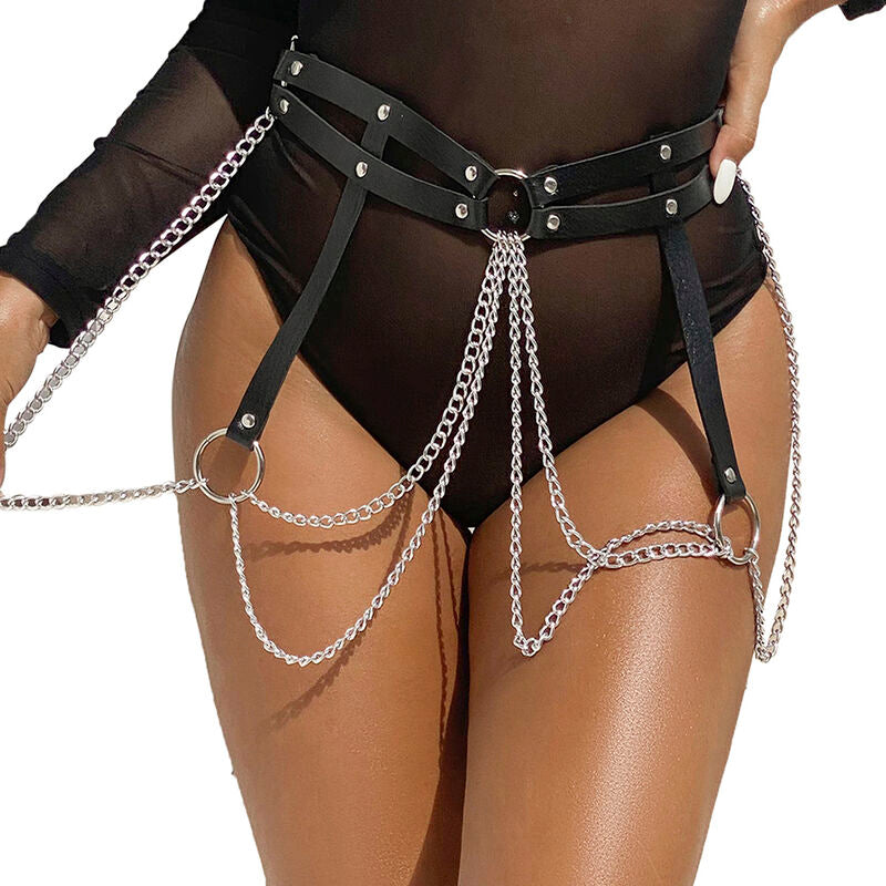 Cinturón de Cuero con Cadenas y Anillos Subblime Fetish Negro