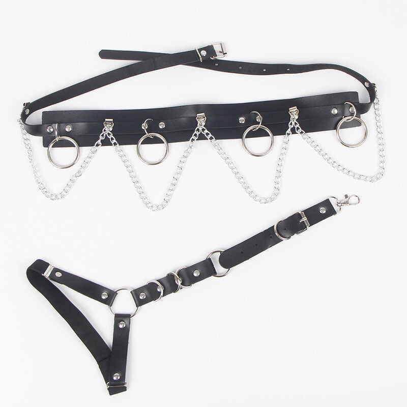 Subblime Belt and Garter Harness with Rings and Chain Detail - One Size