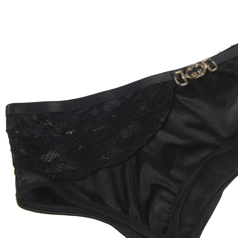 Set Lencería 3 Piezas Subblime Sujetador Tanga Liga Floral Negro S/M
