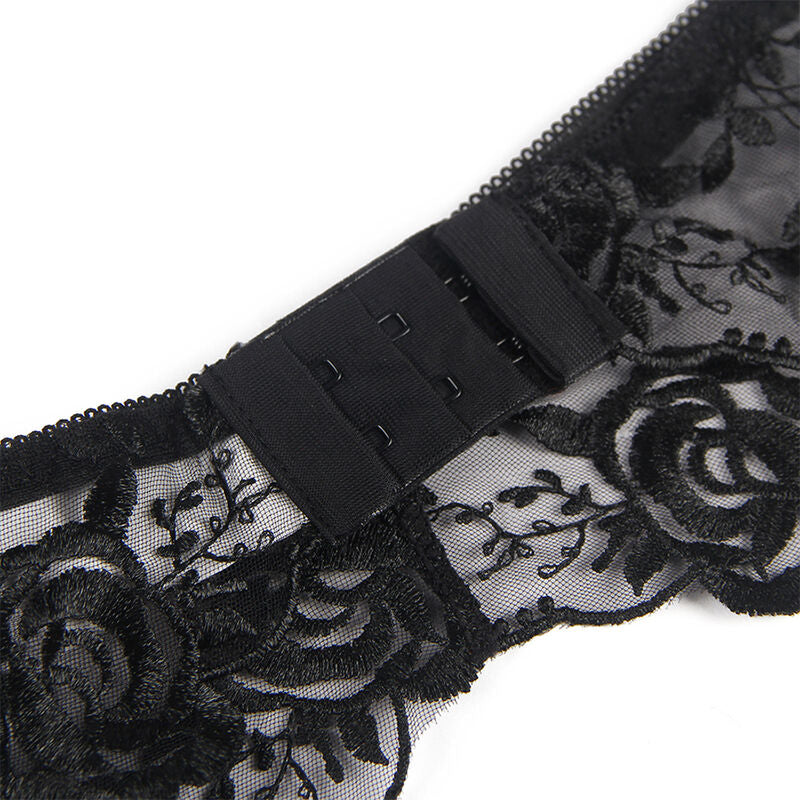 Set de Lencería Subblime 3 Piezas Floral Negro L/XL - Sujetador, Tanga y Liga