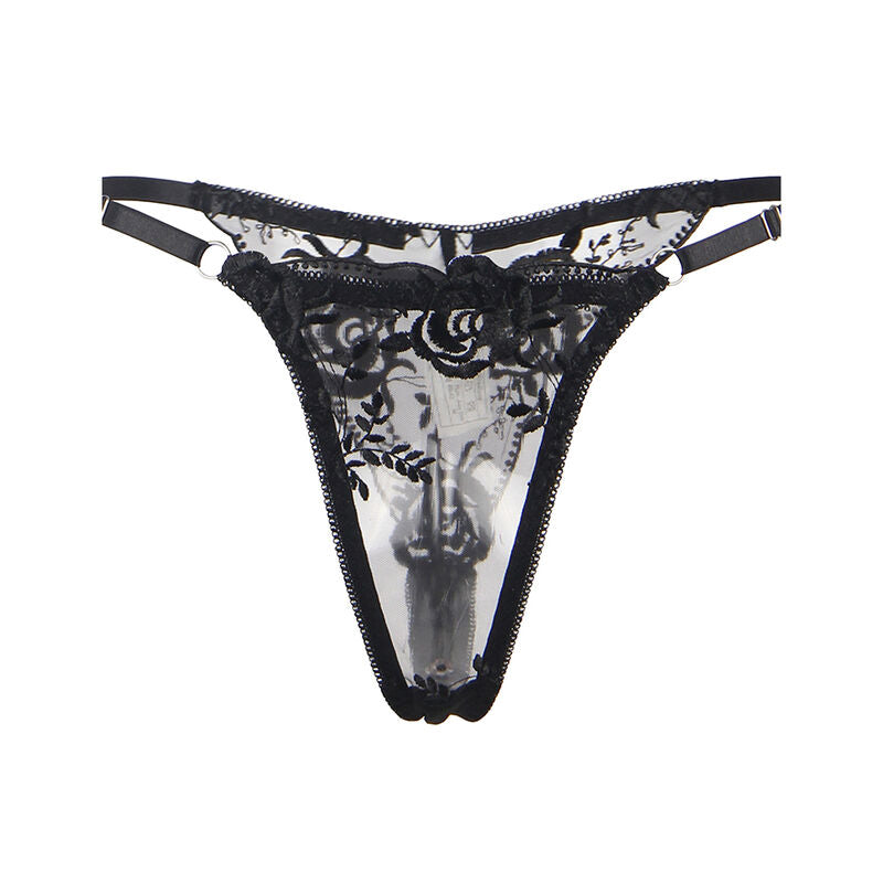 Set de Lencería Subblime 3 Piezas Floral Negro L/XL - Sujetador, Tanga y Liga