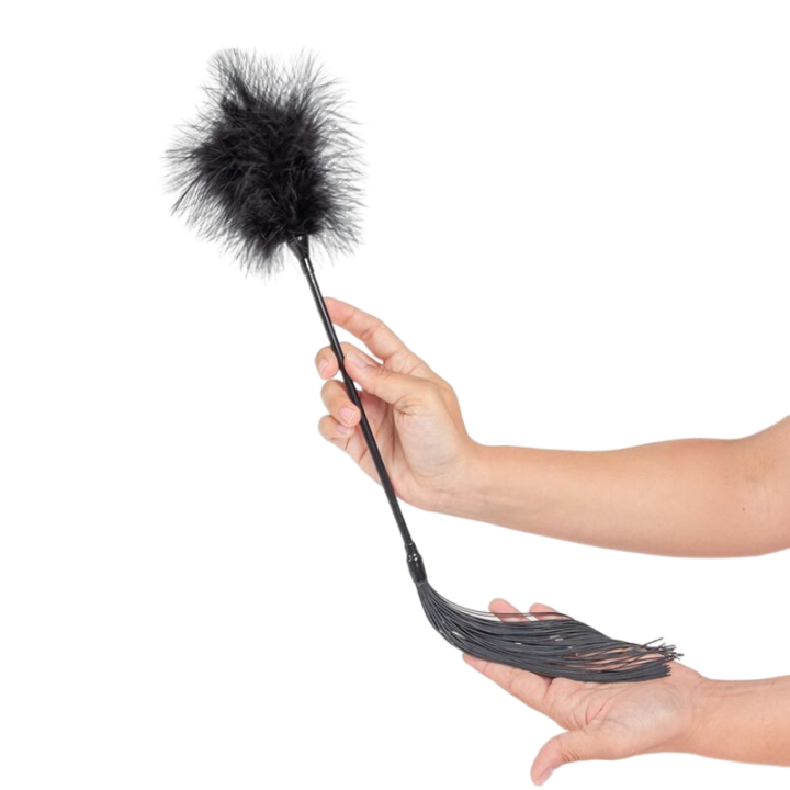 Secret Play Duster Negro + Black Whip - Set SM & Bondage
