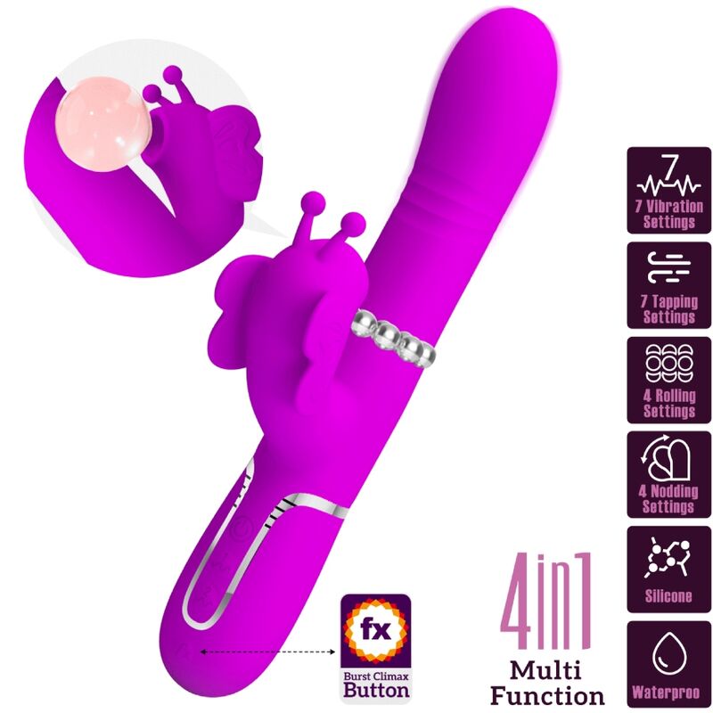 Pretty Love Multifunction Rabbit Vibrator 4 en 1 Butterfly Fuchsia