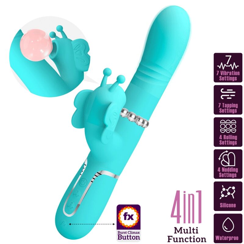 Pretty Love Multifunction Rabbit Vibrator 4 en 1 Butterfly Aqua Green
