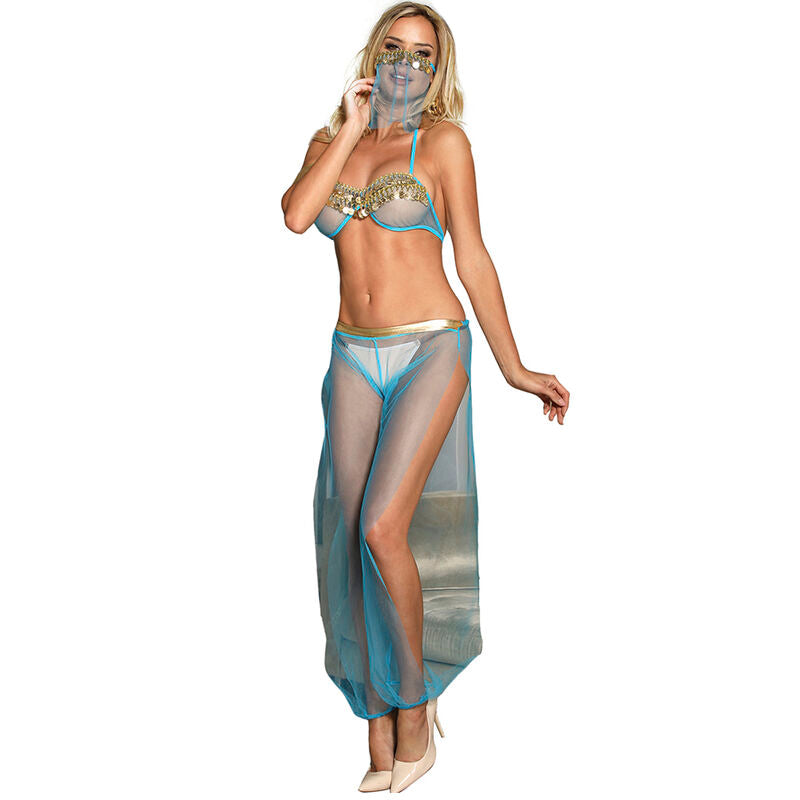 Conjunto Lencería India Style Azul con Lentejuelas Doradas - Subblime S/M
