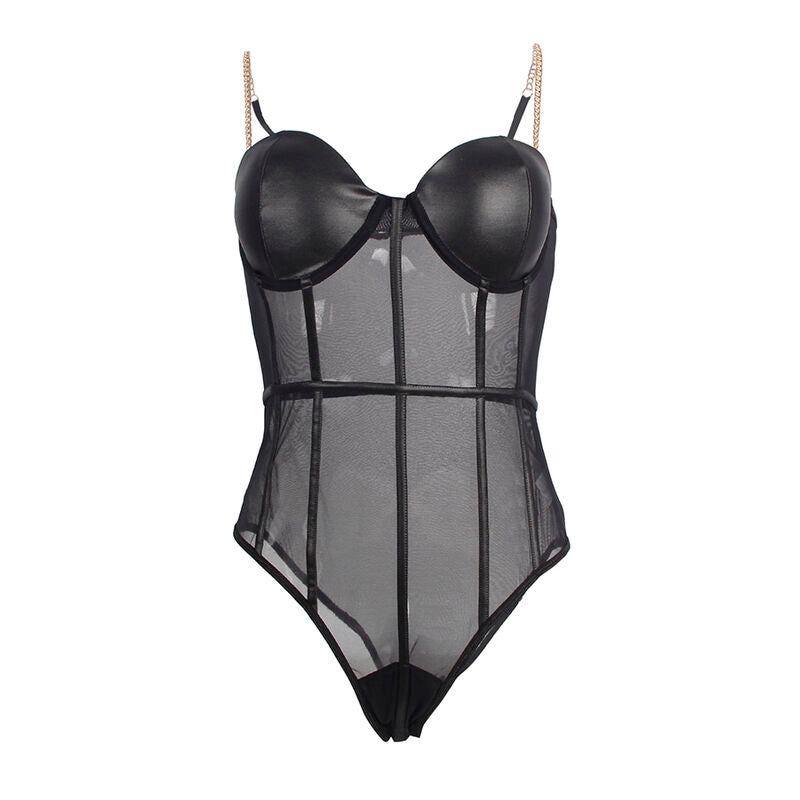Bodysuit Black Chain Suspenders PowerMesh S/M - Subblime Bodies