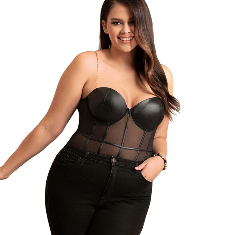 Bodysuit Black Chain Suspenders PowerMesh - Subblime Bodies L/XL