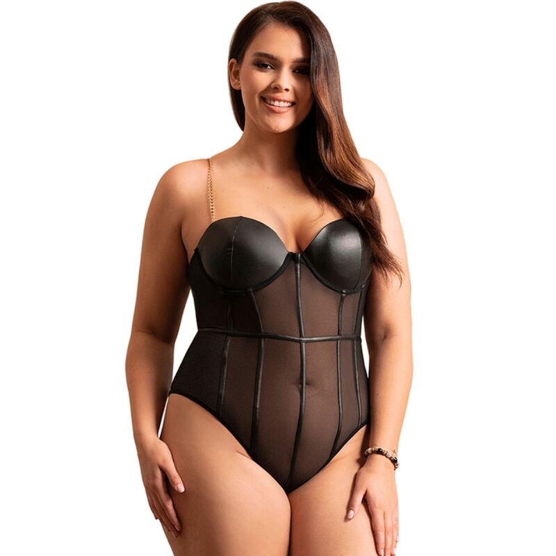 Bodysuit Black Chain Suspenders PowerMesh - Subblime Bodies L/XL