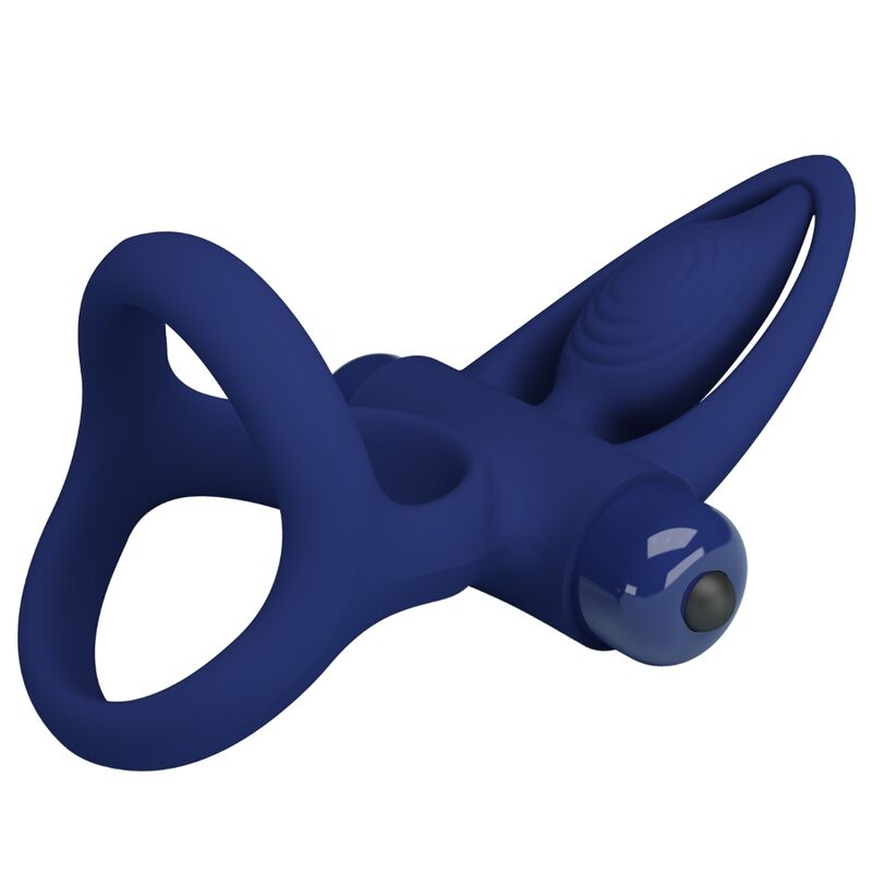 Pretty Love Mat Double Ring with Vibration & Stimulator Blue