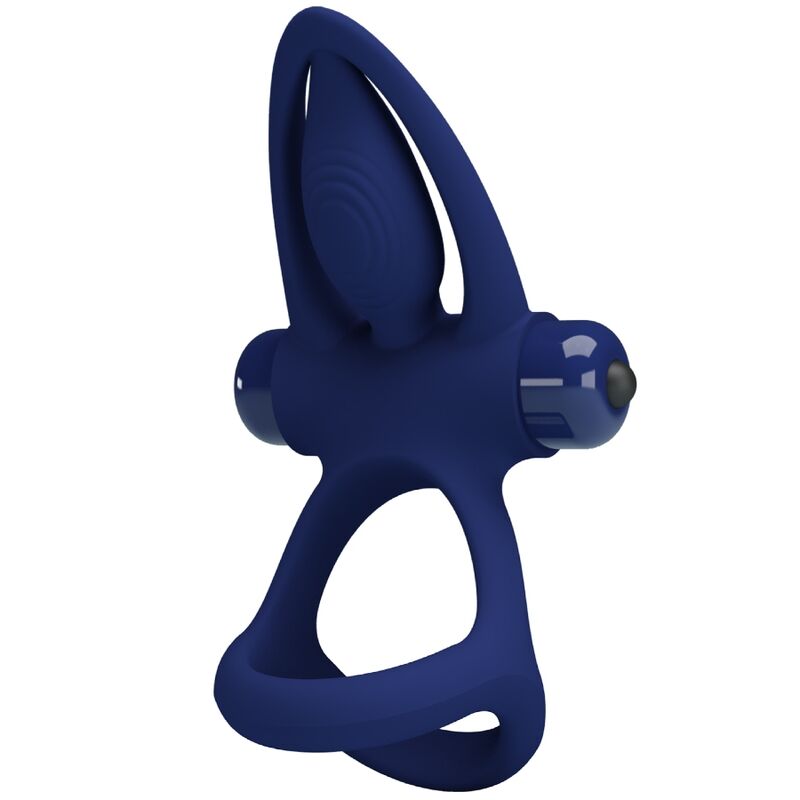 Pretty Love Mat Double Ring with Vibration & Stimulator Blue