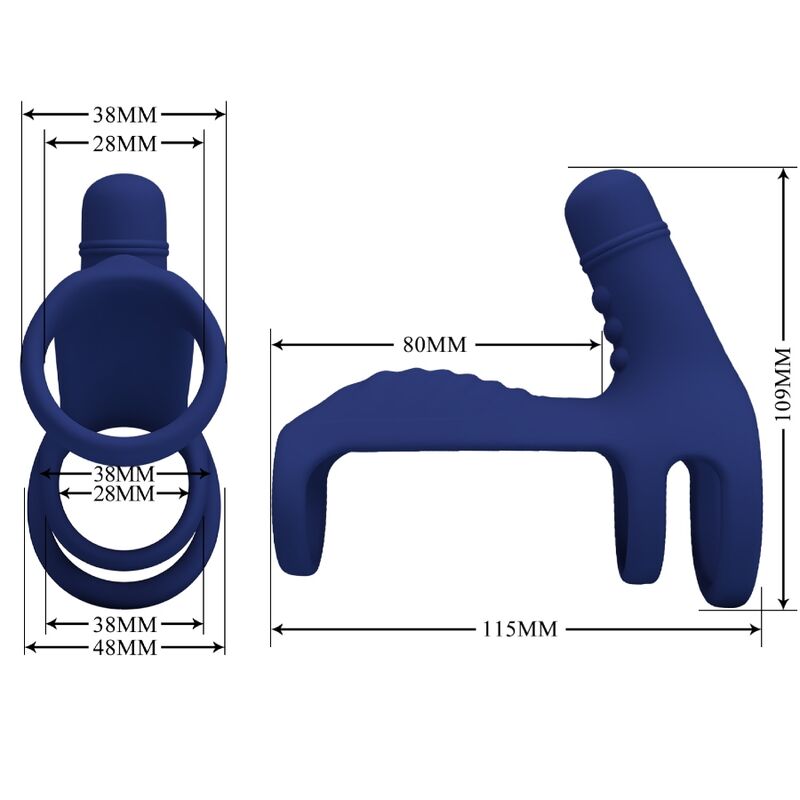 Pretty Love Elish Anillo Vibrador con Extensión Azul