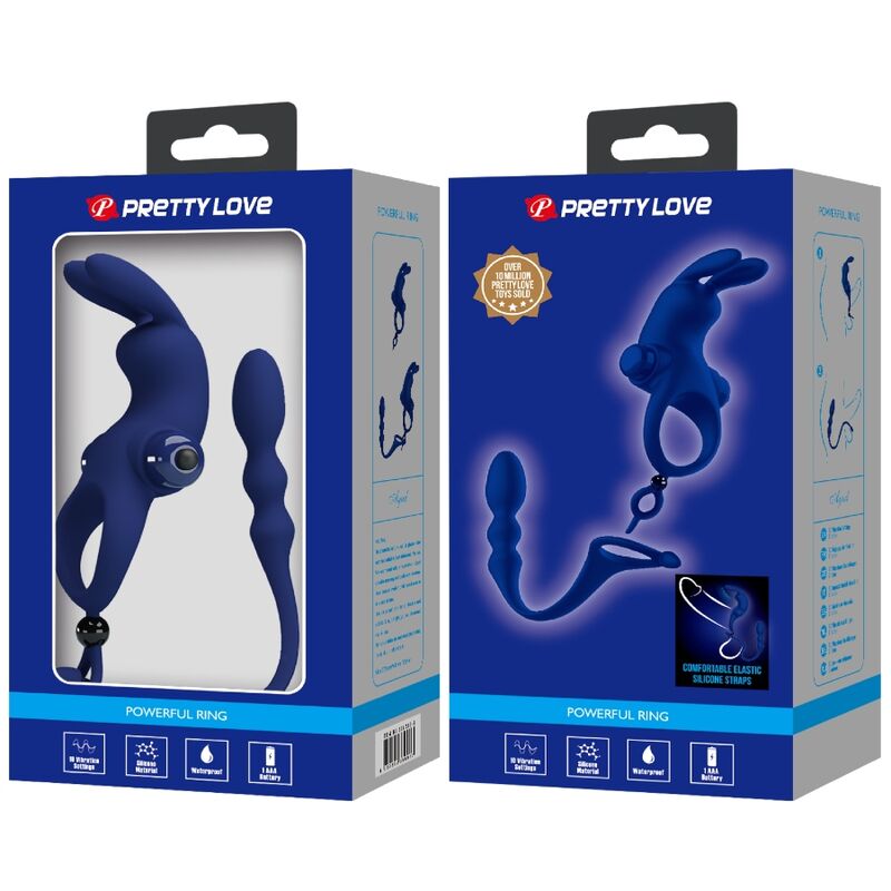 Pretty Love Ayad Rabbit Vibrator Ring with Plug Blue