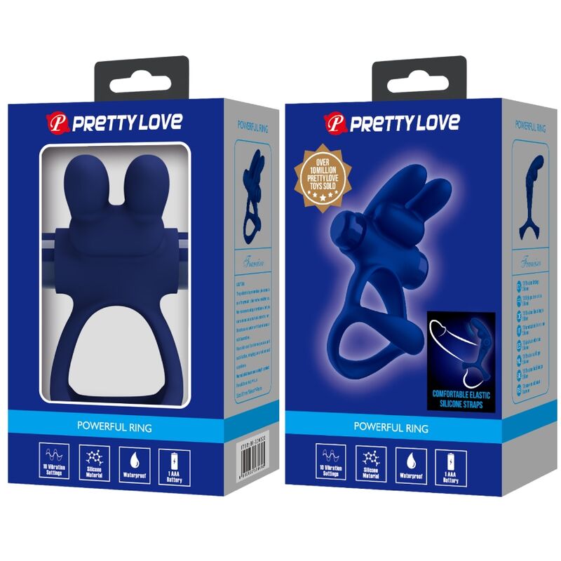Pretty Love Francisco Double Vibrating Ring Rabbit Blue