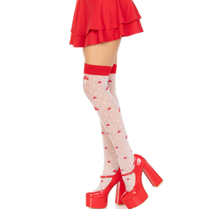 Calcetines Altos Hongo Leg Avenue - Rojo y Blanco