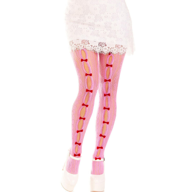 Medias con Aberturas Corazón y Lazos Rosa - Leg Avenue