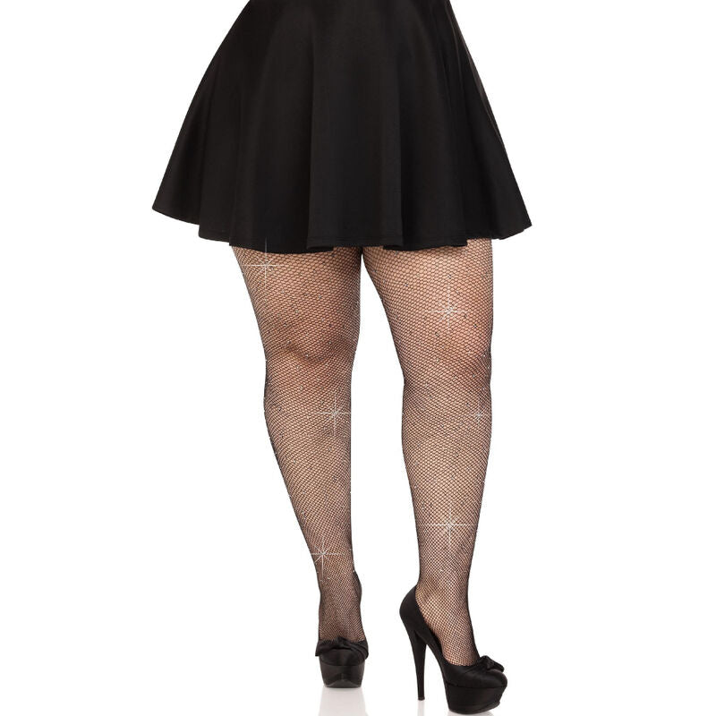 Leg Avenue Crystalized Mesh Stockings Negro Talla Plus