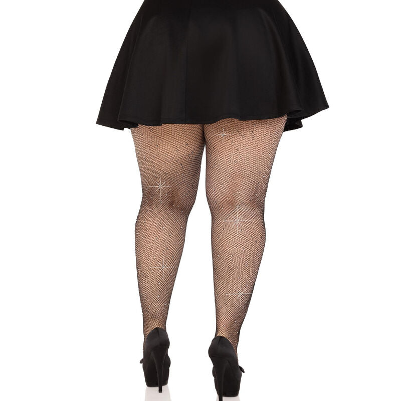 Leg Avenue Crystalized Mesh Stockings Negro Talla Plus