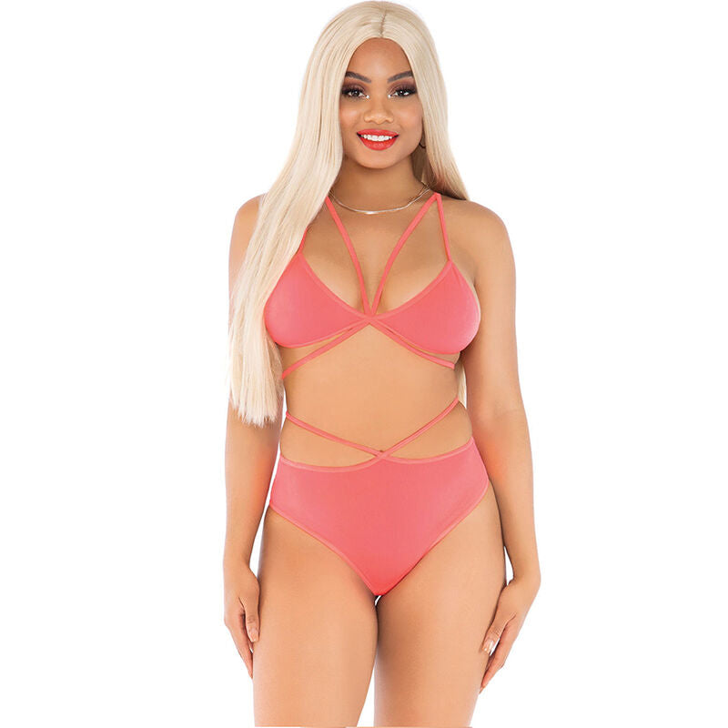 Leg Avenue Top & Panties Coral con Tirantes - Conjunto Sensual de 2 Piezas