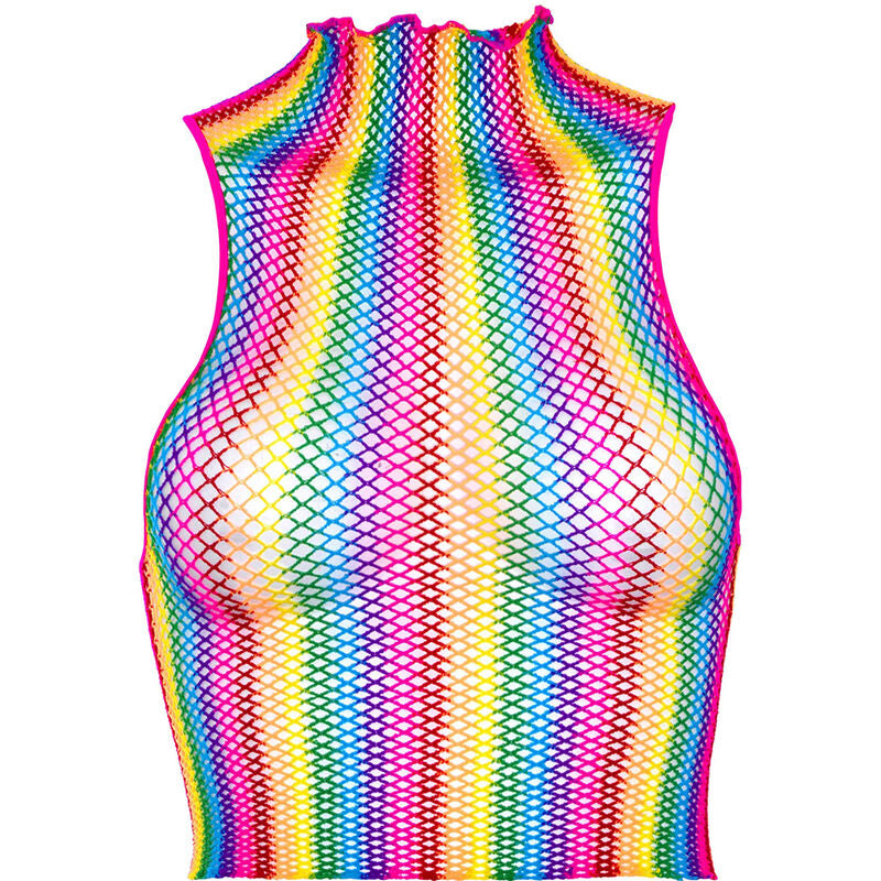 Leg Avenue Multicolor Net Top - Crop Top Festival con Diseño Arcoíris