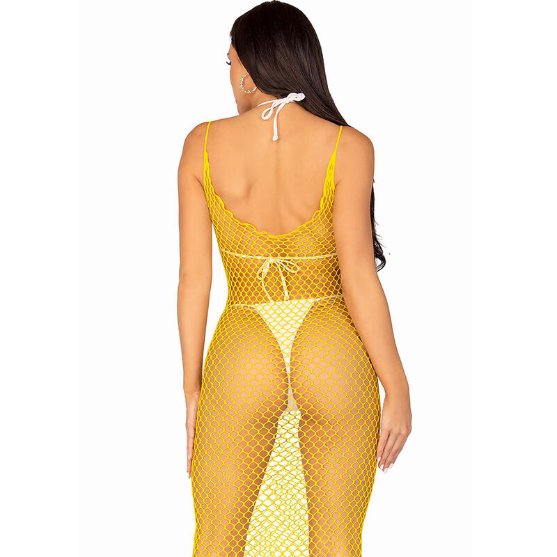 Leg Avenue Long Net Dress Amarillo - Vestido de Red Fishnet