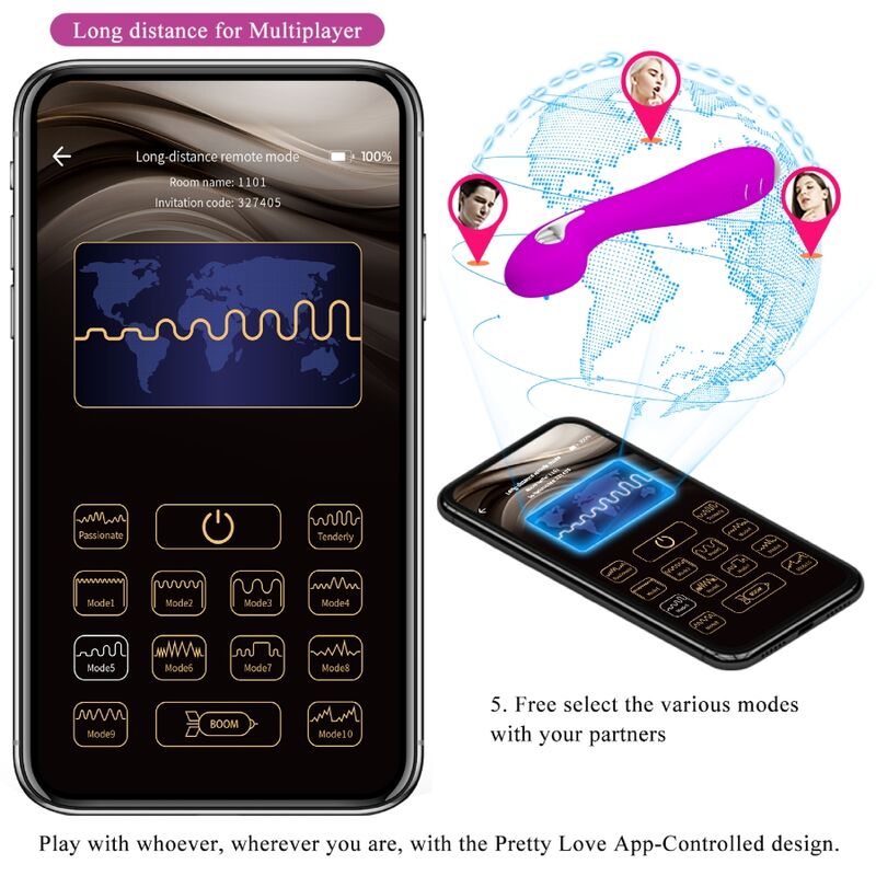 Pretty Love Hector Electroshock Vibrator con App - Violeta
