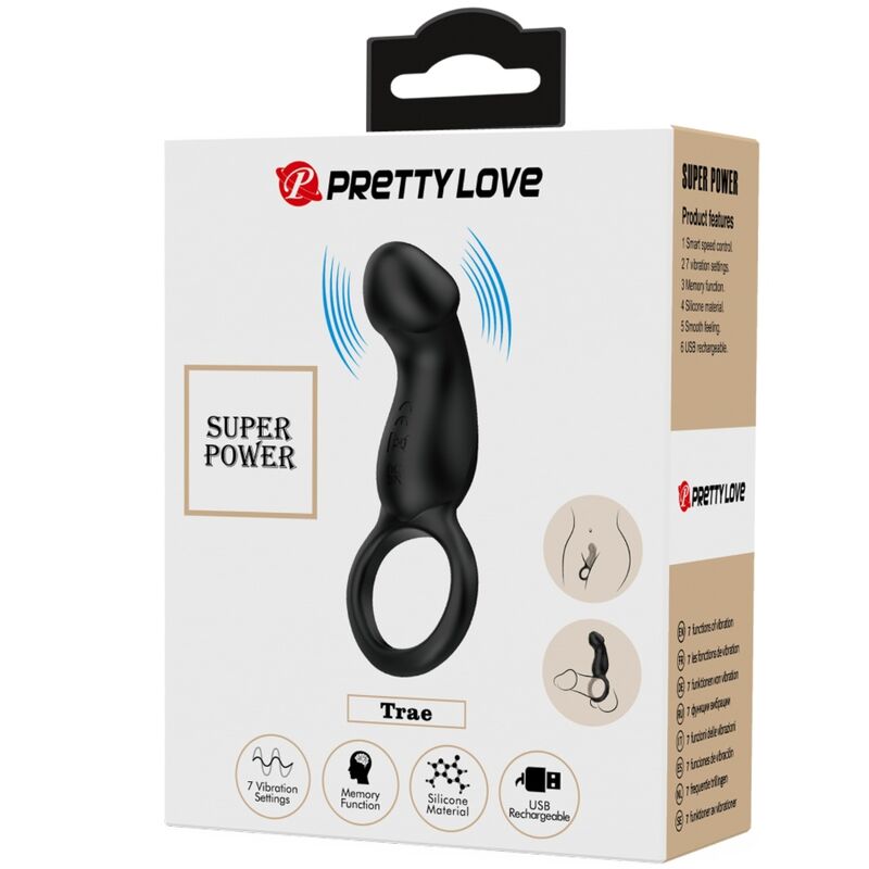 Pretty Love Trae Vibrating Black Ring with Stimulator