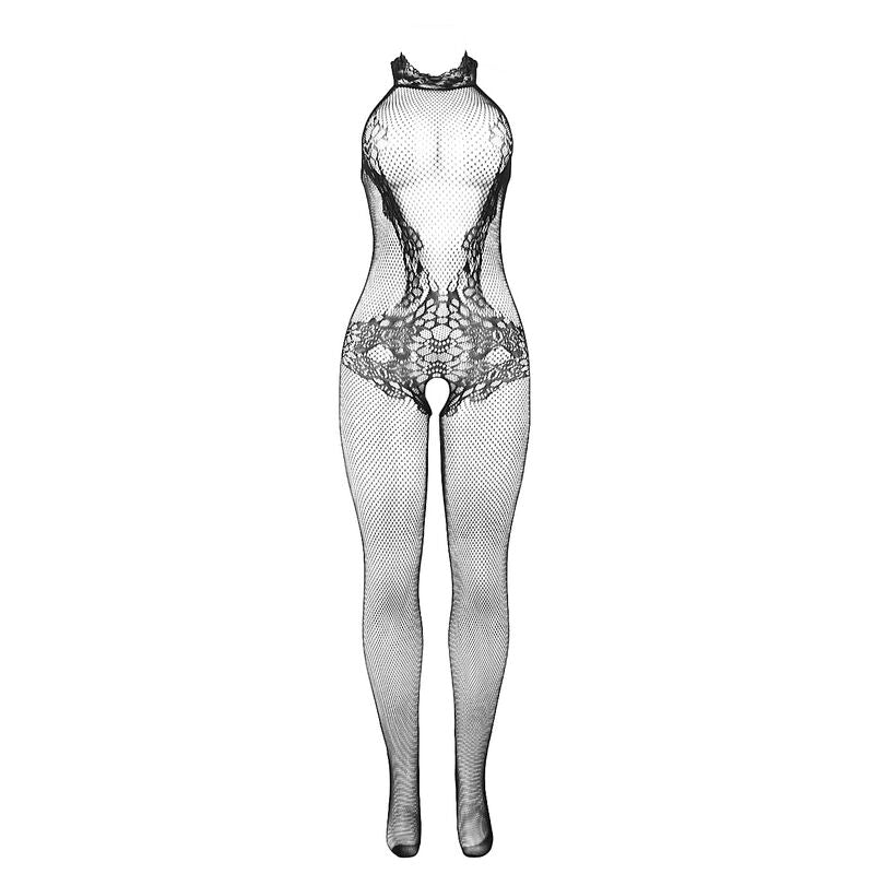 Bodystocking Fishnet and Lace con Cuello Alto Negro - Subblime One Size