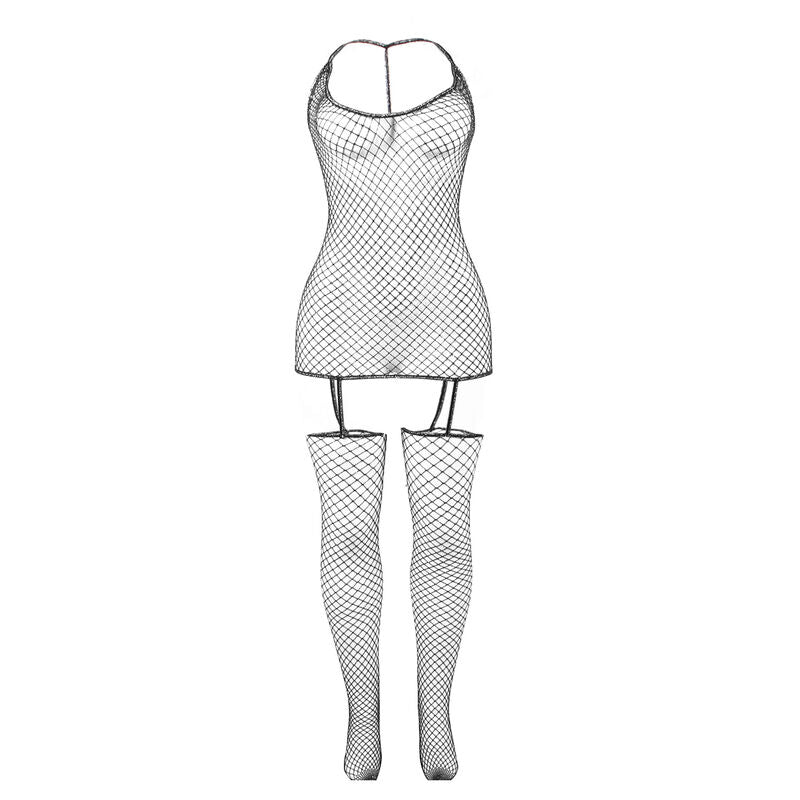 Subblime Shiny Fishnet Bodystocking One Size - Halter Negro