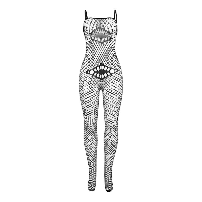 Bodystocking de Malla Fishnet con Detalles de Encaje - Negro Talla Única