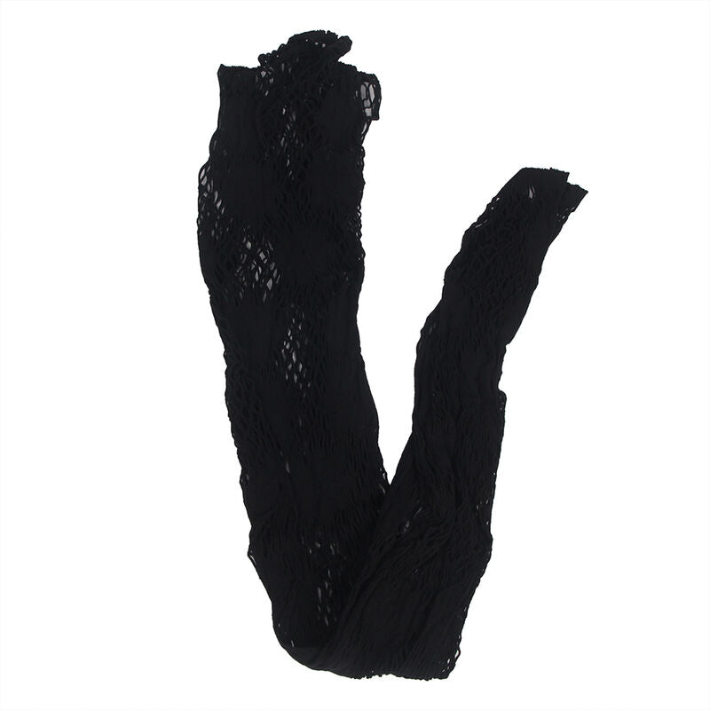 Subblime Fishnet Bodystocking con Detalles Florales y Diseño de Vestido Negro Talla Única