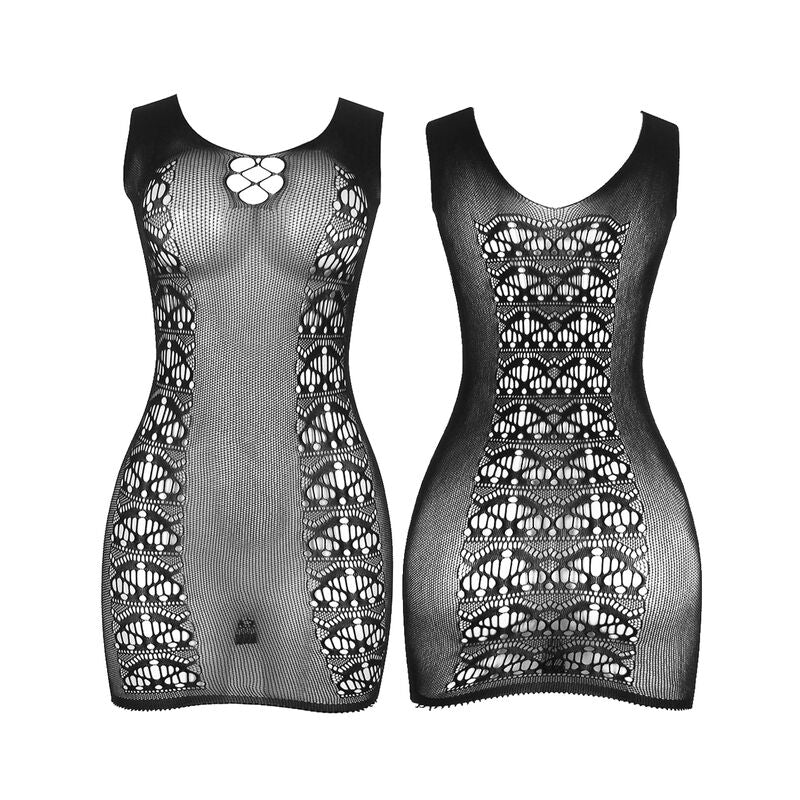Vestido Corto de Rejilla Elástica Negro Talla Única Subblime