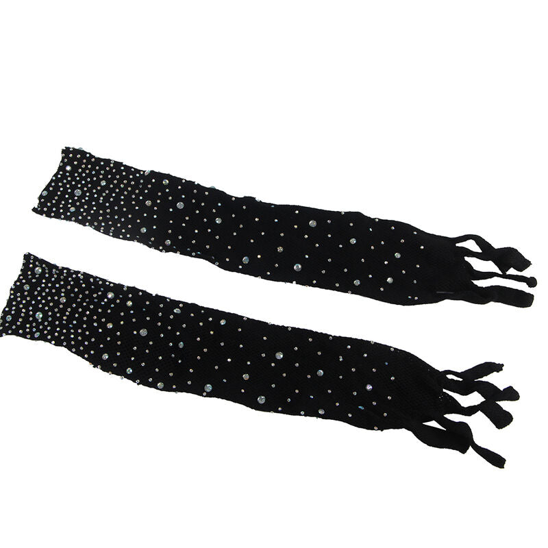 Fishnet Bodystocking con Guantes y Diamantes Negro - Subblime
