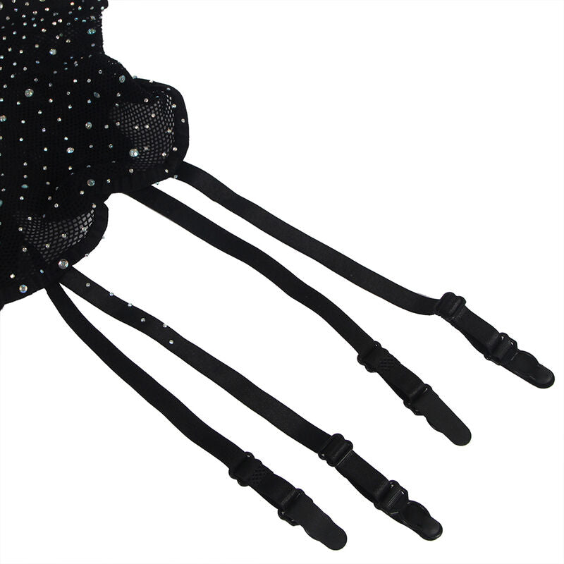 Fishnet Bodystocking con Guantes y Diamantes Negro - Subblime
