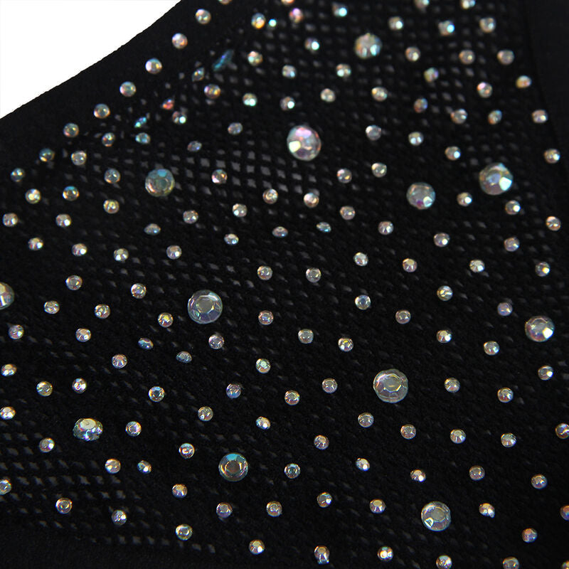 Fishnet Bodystocking con Guantes y Diamantes Negro - Subblime