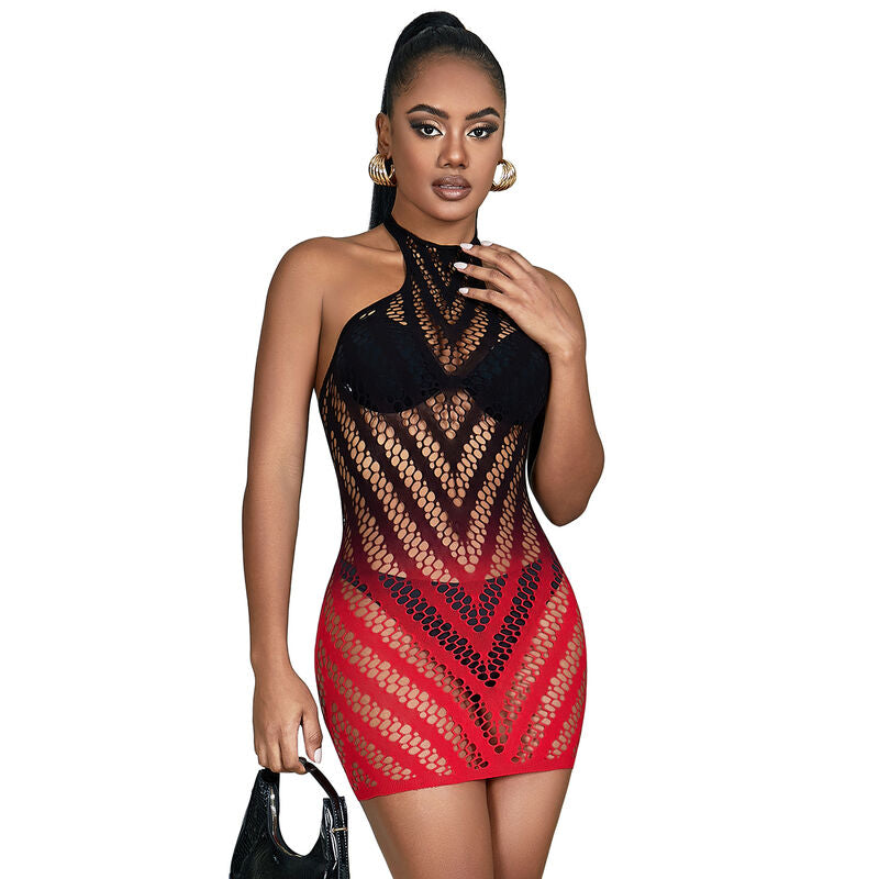 Vestido de Malla Elástica Degradado Rojo y Negro Subblime - Talla Única