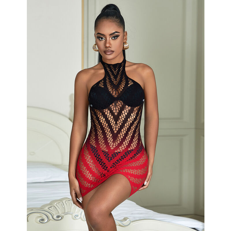 Vestido de Malla Elástica Degradado Rojo y Negro Subblime - Talla Única
