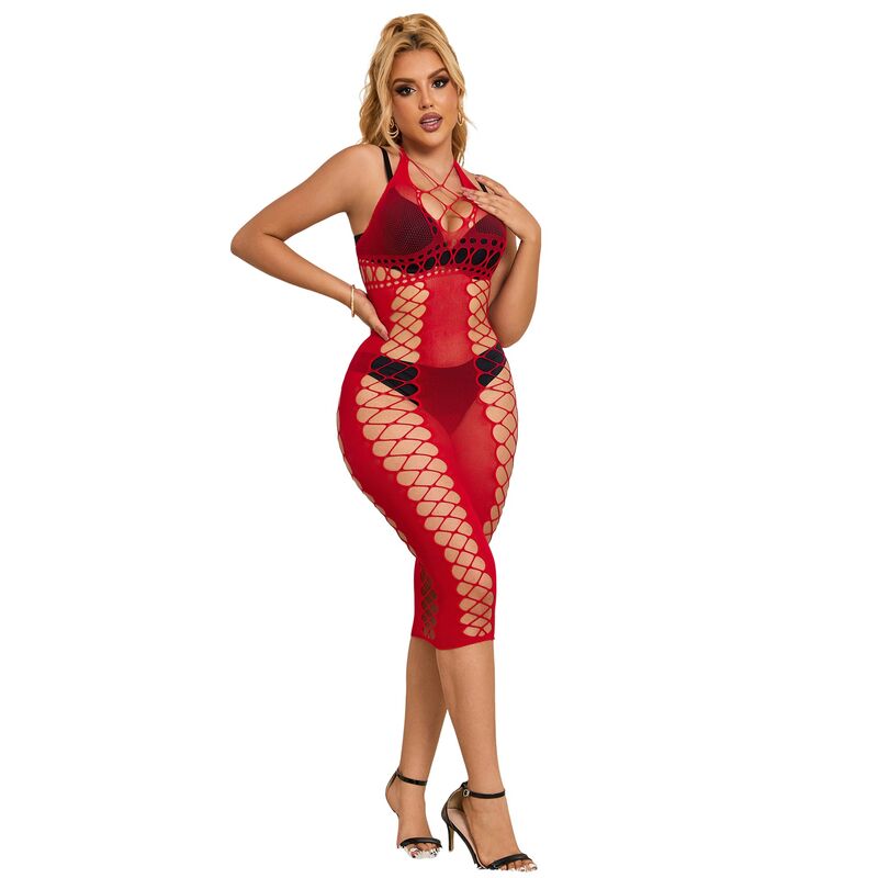 Vestido de Rejilla Largo Rojo Talla Única Subblime