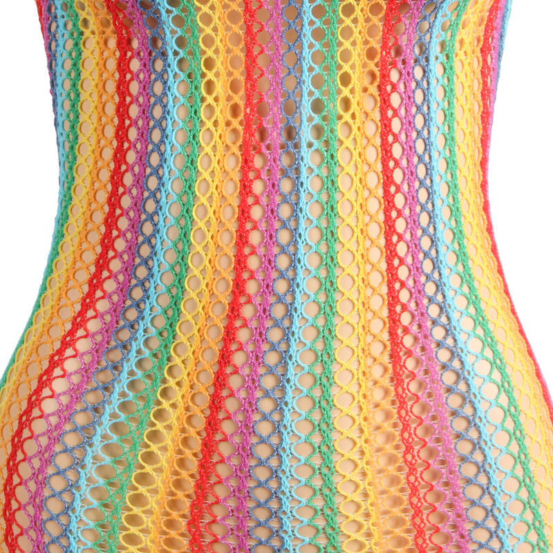 Subblime Rainbow Fishnet Dress - Vestido de Red Arcoíris Hombros Descubiertos