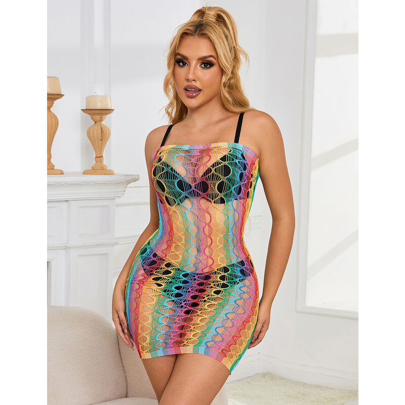Vestido Fishnet Rainbow Hombros Descubiertos Subblime One Size