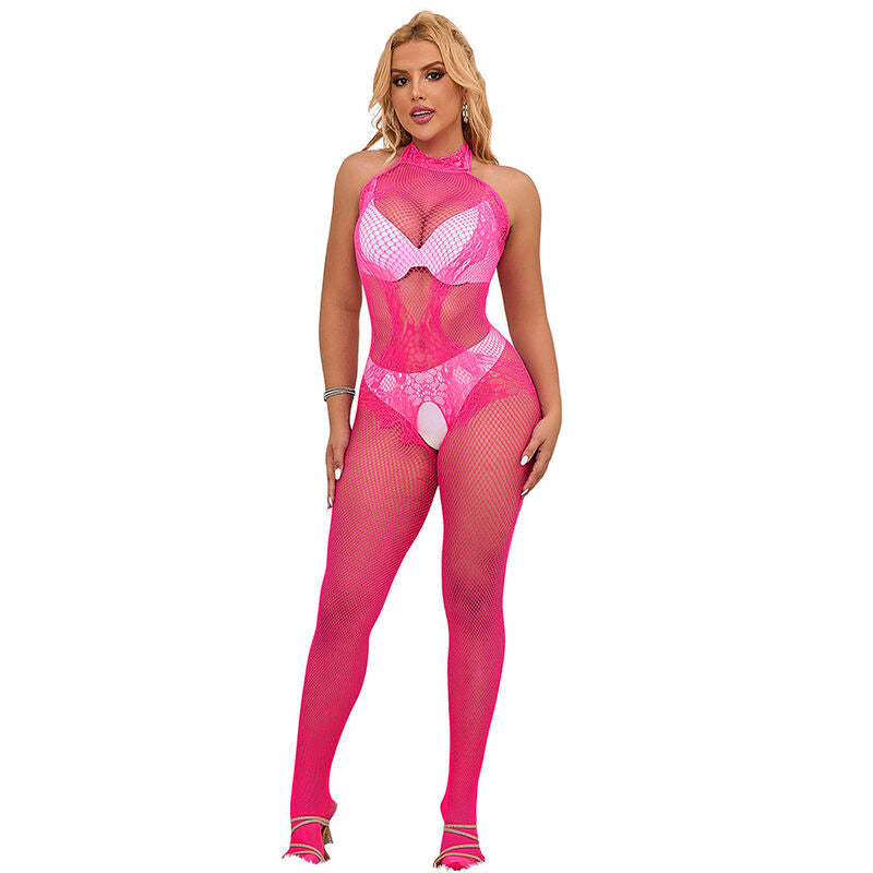 Bodystocking Red Fishnet Cuello Alto sin Entrepierna - Subblime
