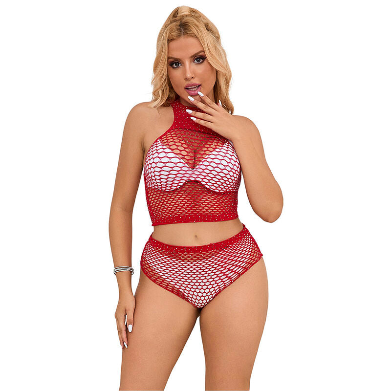 Conjunto Fishnet Rosa con Diamantes - Subblime 952402