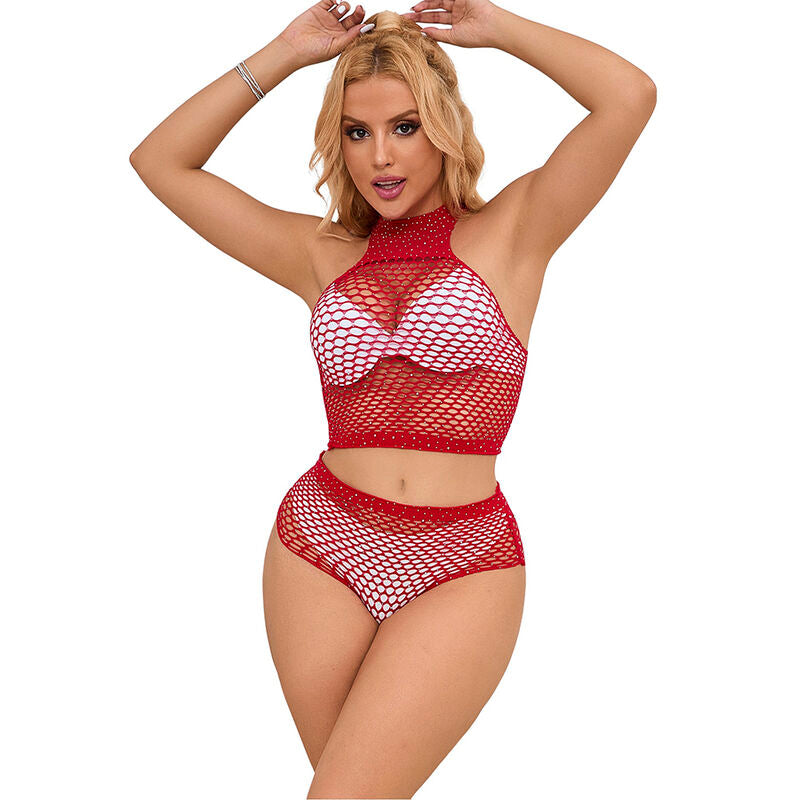 Conjunto Fishnet Rosa con Diamantes - Subblime 952402