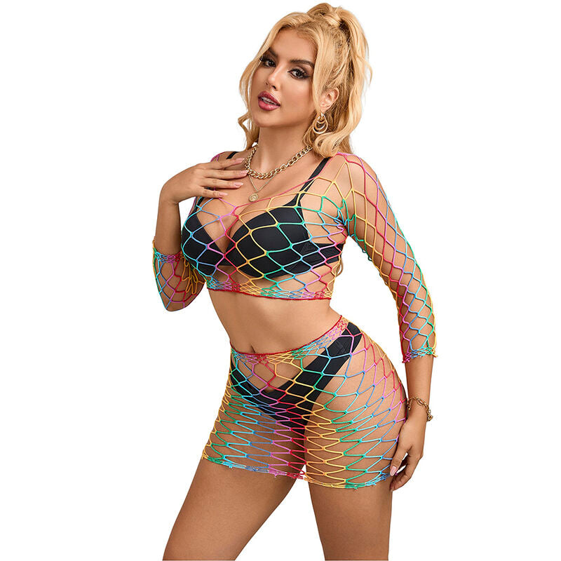 Subblime Rainbow Fishnet 2-Piece Set Long Sleeve