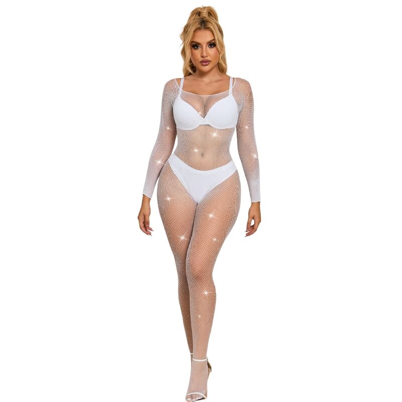 Subblime Fishnet Bodystocking Diamonds Manga Larga Blanco