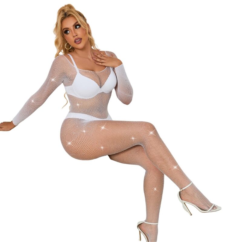 Subblime Fishnet Bodystocking Diamonds Manga Larga Blanco