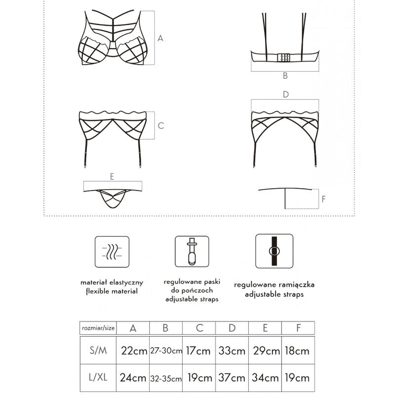 Conjunto Lencería Soledad LC 20217 - Sujetador, Tanga y Liguero S/M