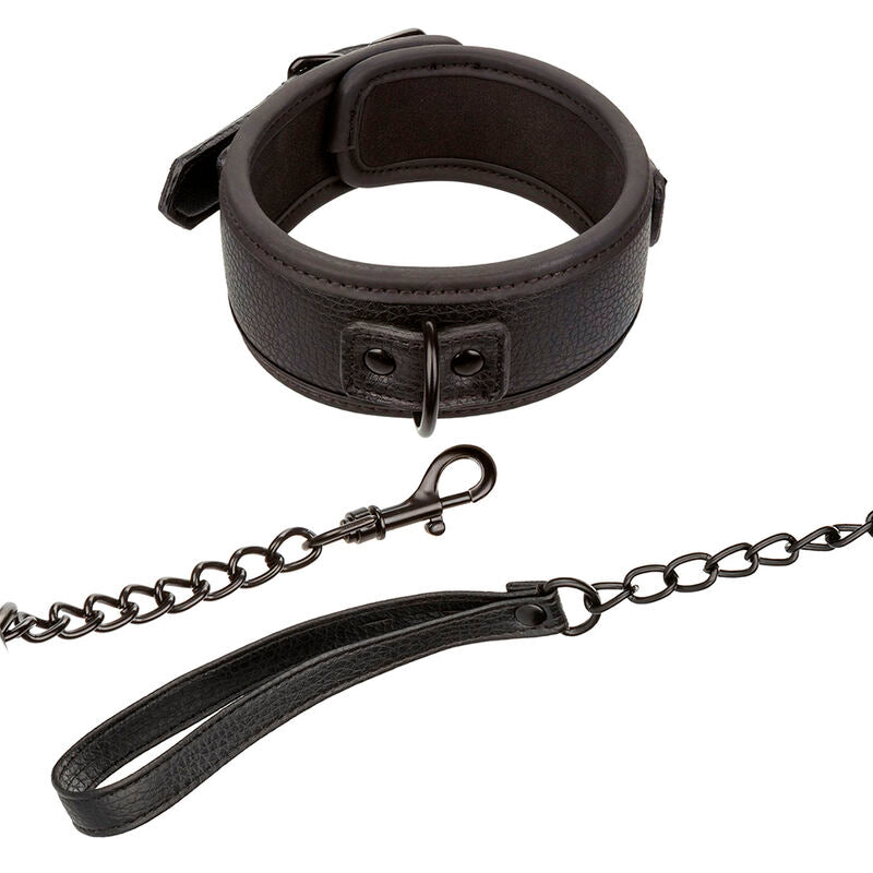 Nocturnal Collar & Leash - Juego de Cuero Ajustable Negro