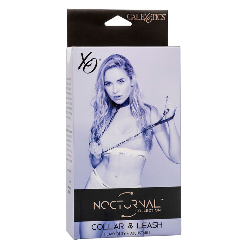 Nocturnal Collar & Leash - Juego de Cuero Ajustable Negro