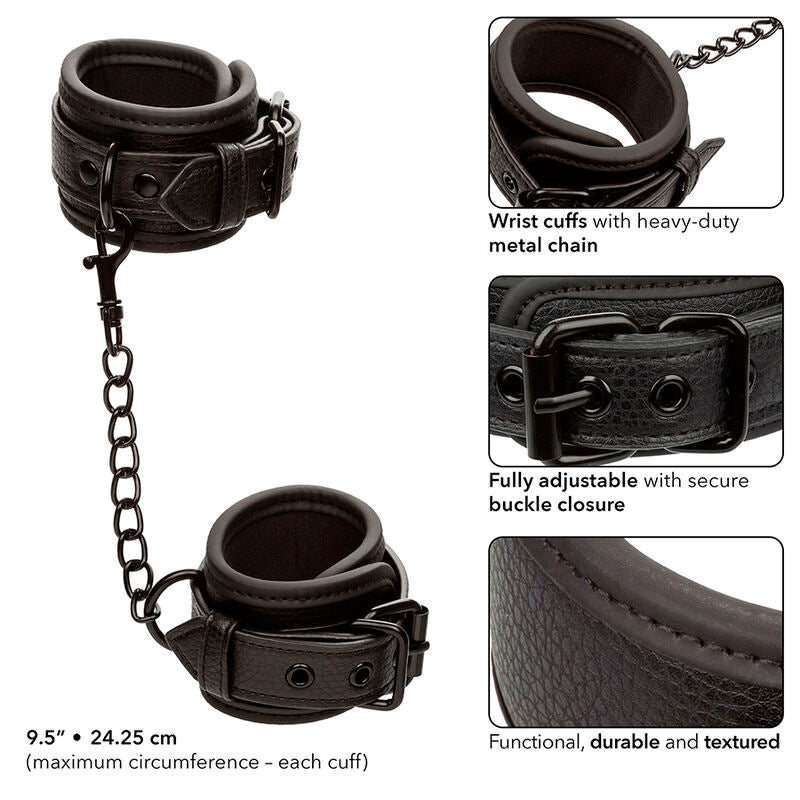 CalExotics Nocturnal Leather Wrist Cuffs - Ajustables en Negro