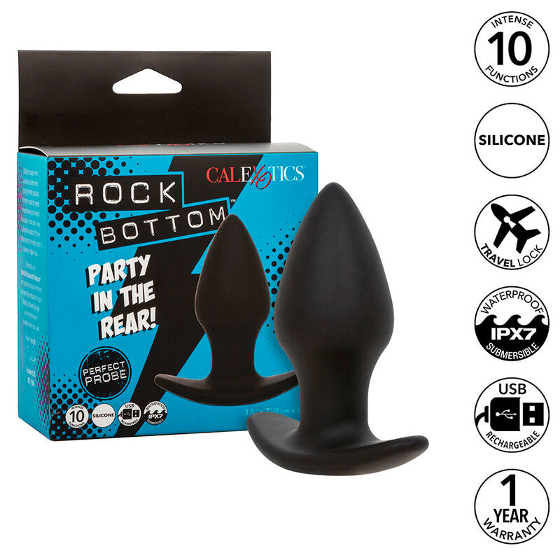 CalExotics Rock Bottom Perfect Anal Plug - 10 Vibraciones Silicona Negra